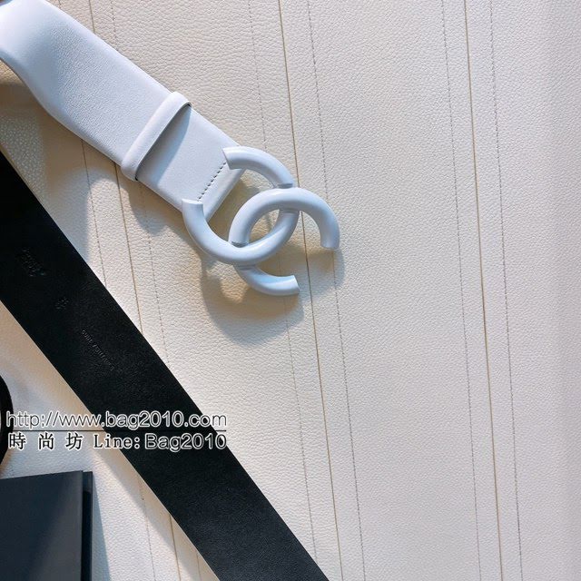 Chanel女士皮帶 香奈兒cc烤漆logo扣雙面可用小牛皮腰帶  jjp1146